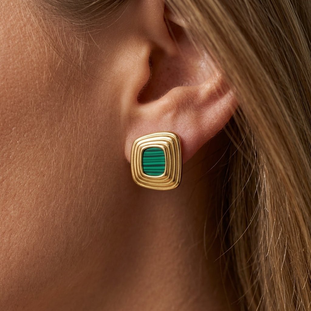 Gold Malachite Earrings