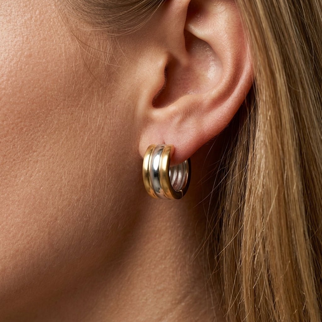 Mixed Metal Huggie Earrings