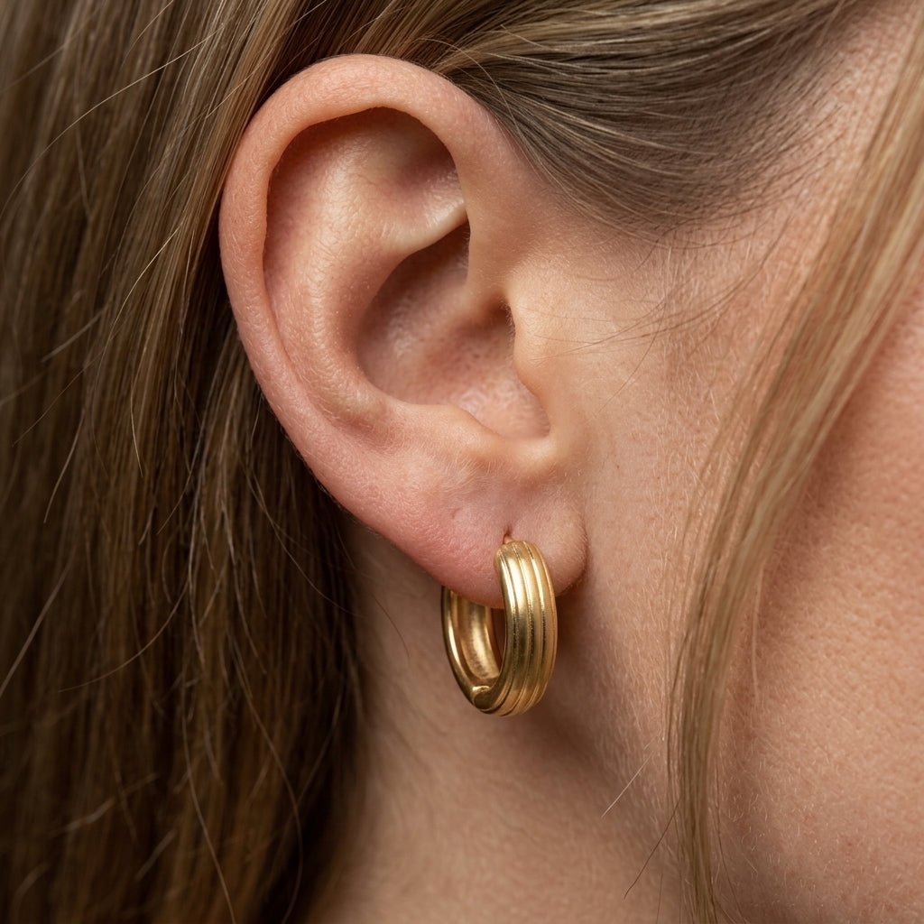 Gold Ribbed Hoop Earrings