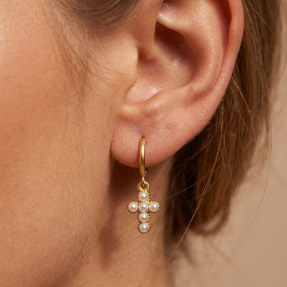 Pearl Cross Earrings