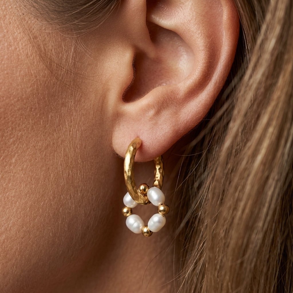 Gold And Pearl Hoop Earrings