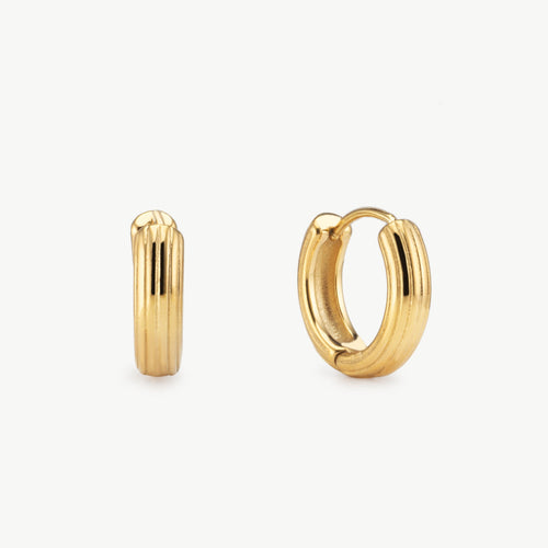 Gold Ribbed Hoop Earrings
