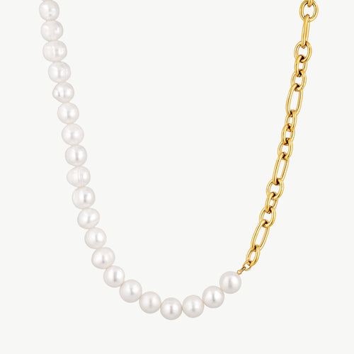 Half Pearl Half Chain Necklace