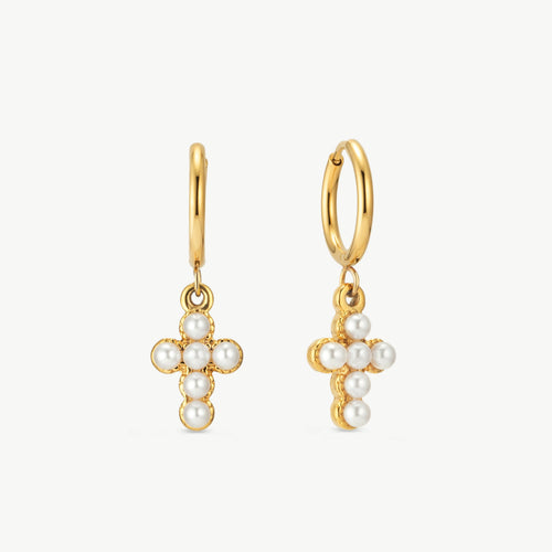 Pearl Cross Earrings