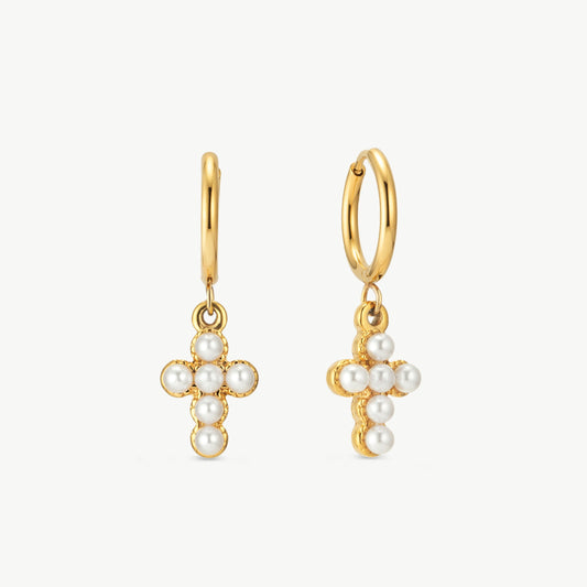Pearl Cross Earrings
